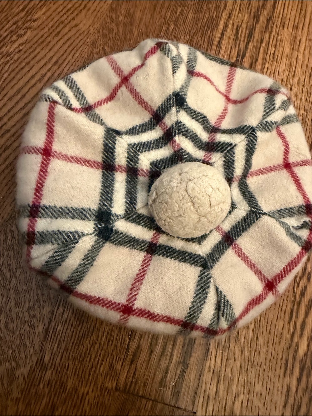 Burberry Kids Plaid Pom Pom Beret - Cream, Red & Black